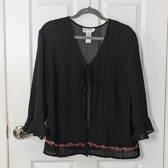 Vintage Studio I Embroidered Sheer Tie-Front Ruffled Sleeve Cardigan‎ Size 20W - Picture 1 of 8